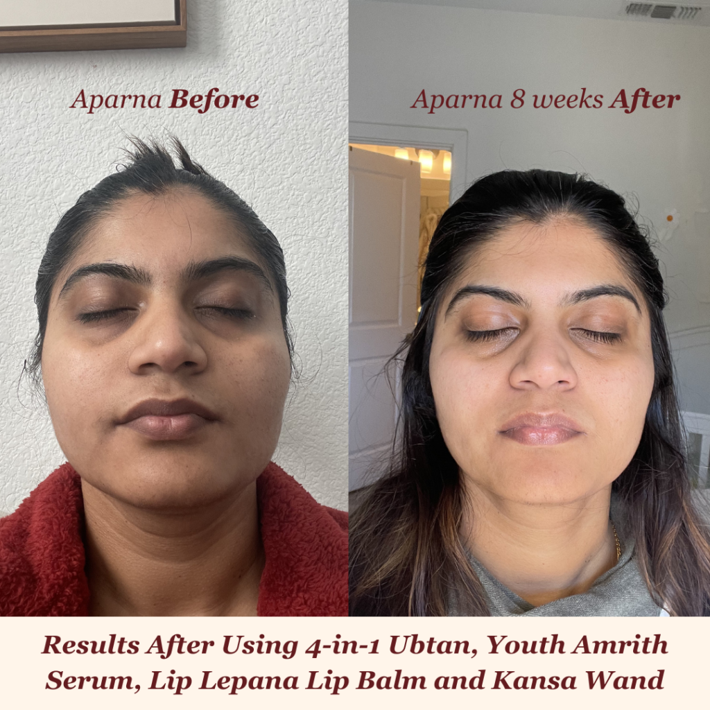 Before and After Skin Transformation Radiant Lifted Balanced Toned Skin after using Om Mamah products